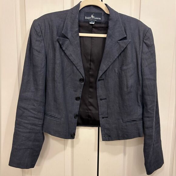 Vintage Ralph Lauren Blue Label Linen Cropped Blazer in Navy, Size M/L - Picture 7 of 10